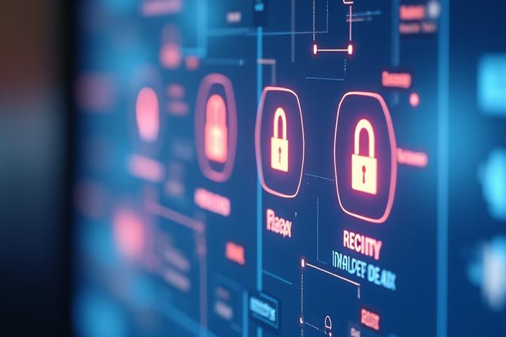 Uma interface de utilizador digital abstrata com ícones que representam direitos de privacidade: acesso, retificação, eliminação.